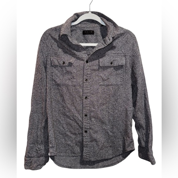 Lrg Other - Krew Mens Charcoal Grey Button-Up Collared Long Sleeve Shirt size Small